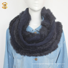 Adults Style Wool Knitted Genuine Fox Fur Muffler Scarf with Fox Fur Trimming